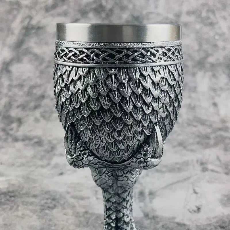 Creative 3D Embossed Dragon Scale Goblet Vintage Silver Dragon Claw 304 Stainless Steel Resin Bar Wine Glass Personalized Gift