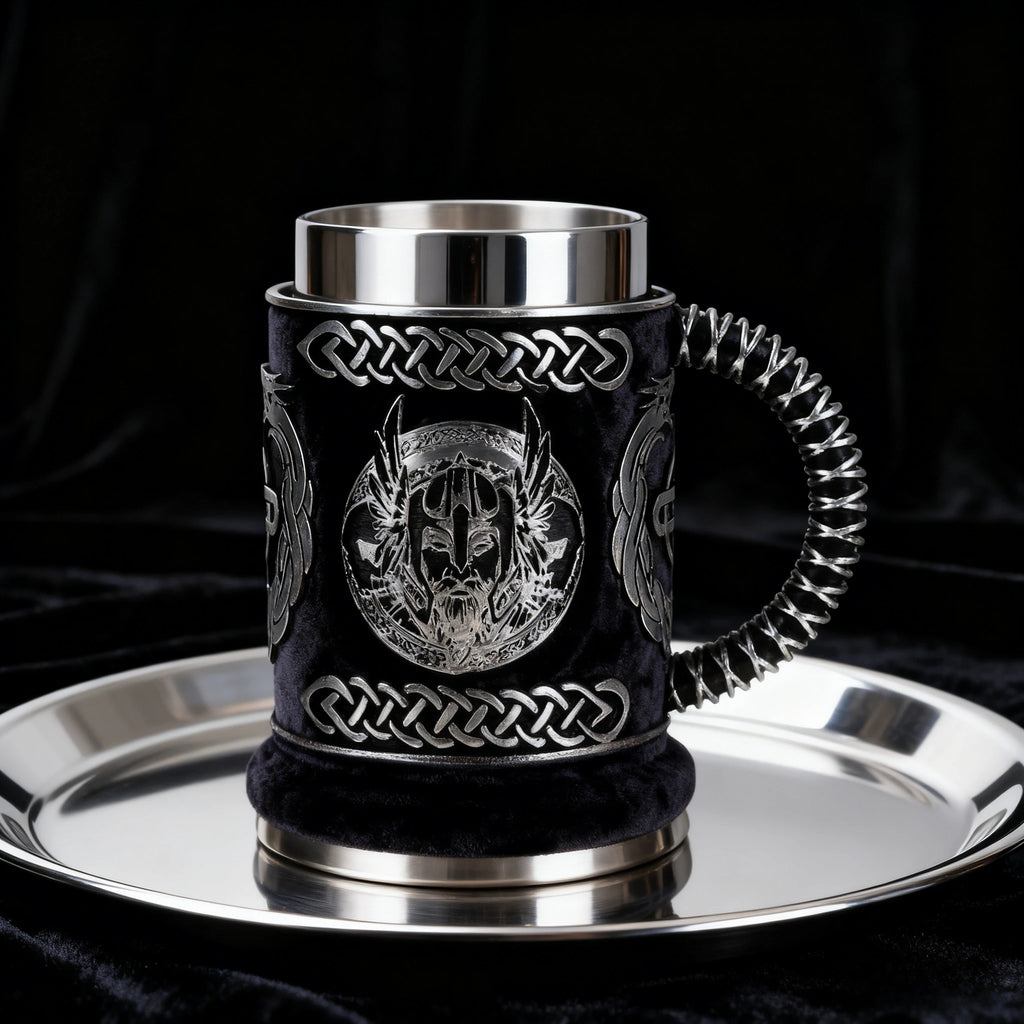 New Medieval Norse Mythology Beer Mug - Large Capacity 304 Stainless Steel Odin God of War Unique Wine Cup Creative Drinkware.