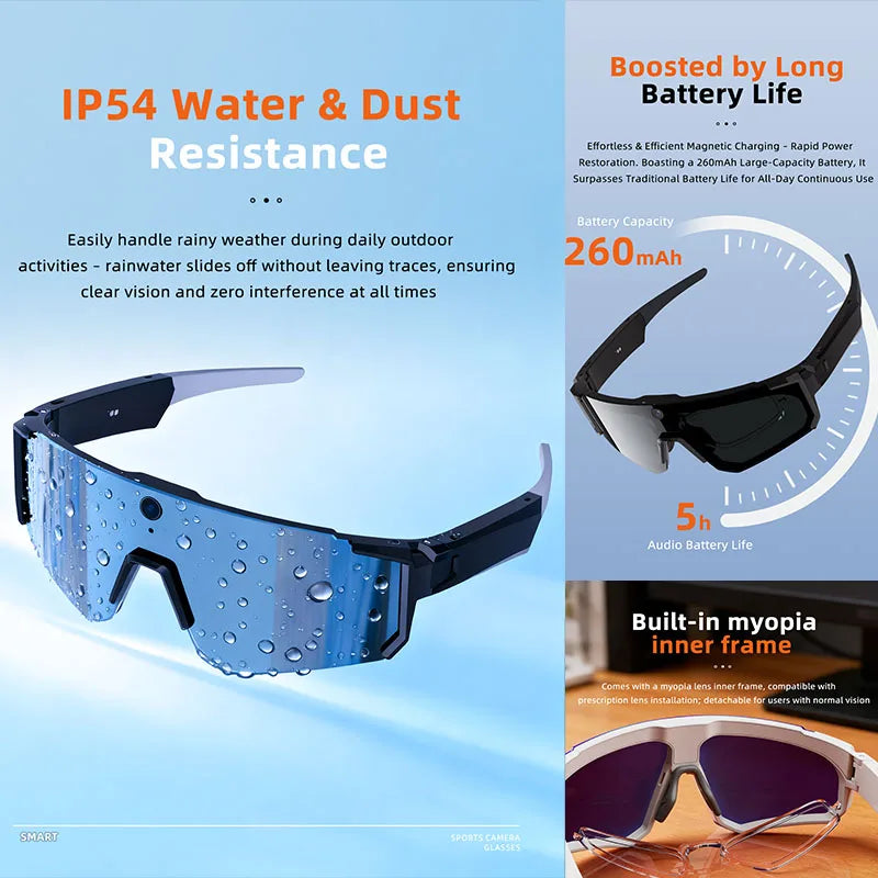 New AI Smart Sports shooting&recording Glasses 800W Camera HD Anti-shake Outdoor Riding Shooting Artifact Windproof Glasses