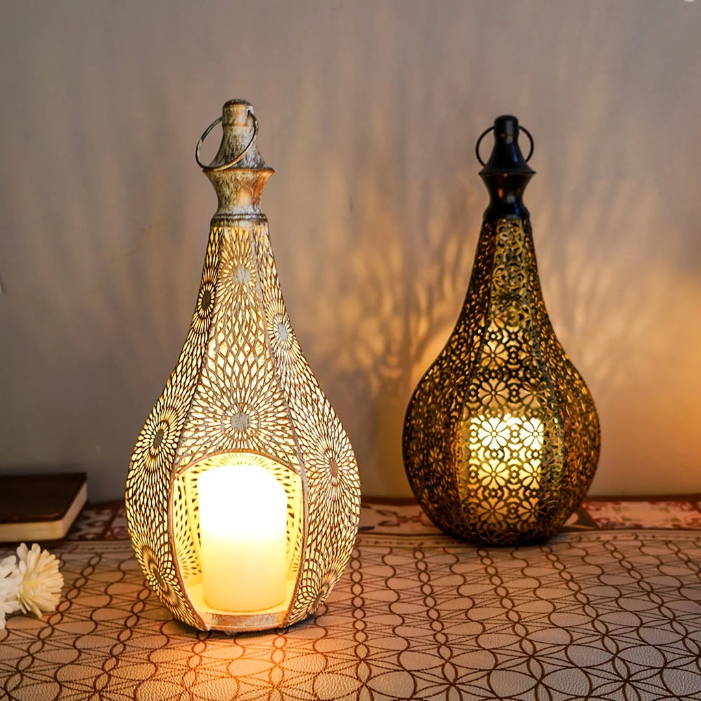 Elegant Metal Lantern Candle Holder - Decorative Tabletop Lantern for Home, Perfect for Chinese New Year & Ramadan Celebrations