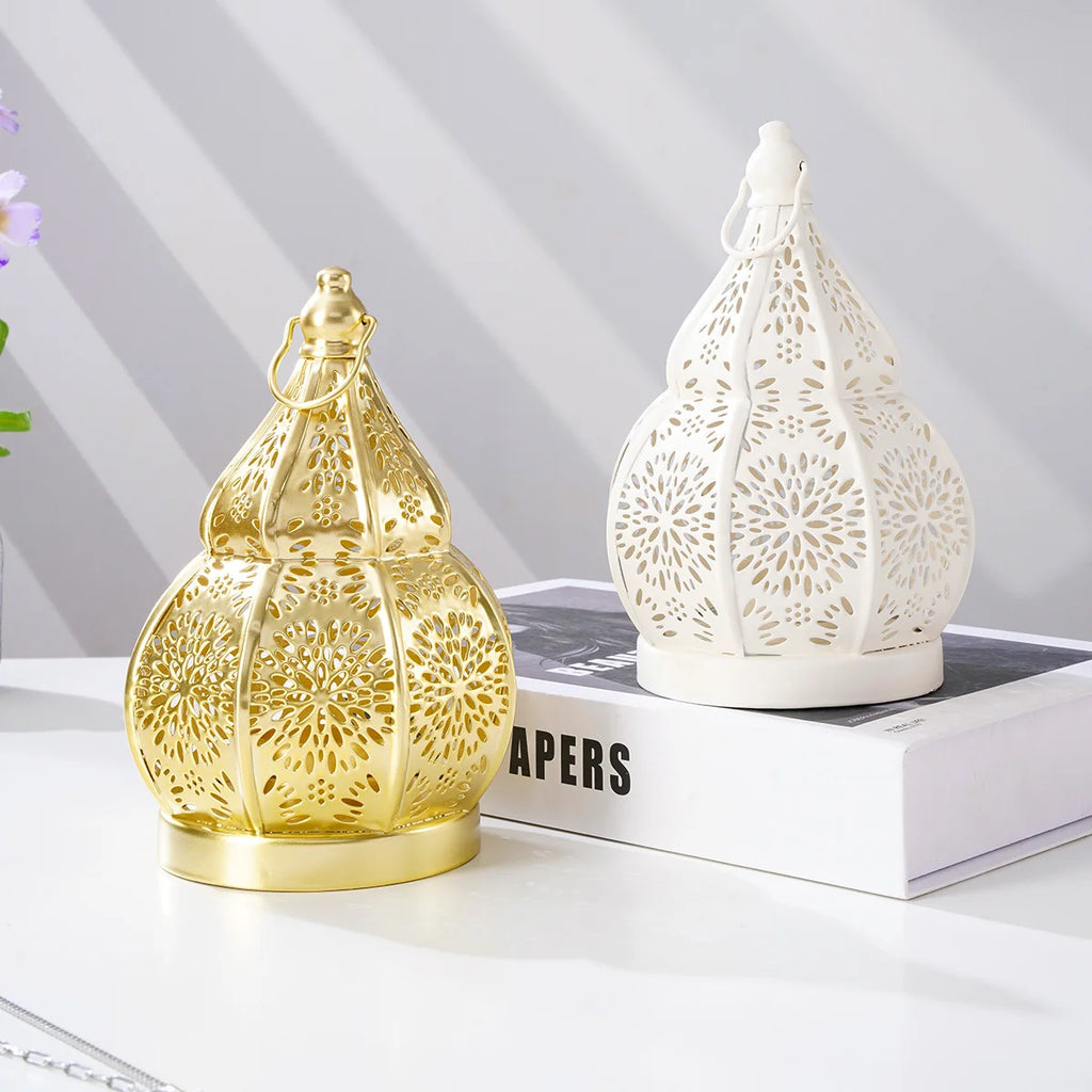 1PC, European-style ironwork hollowed-out gourd-shaped decorative candlestick, Moroccan decorative style candlestick