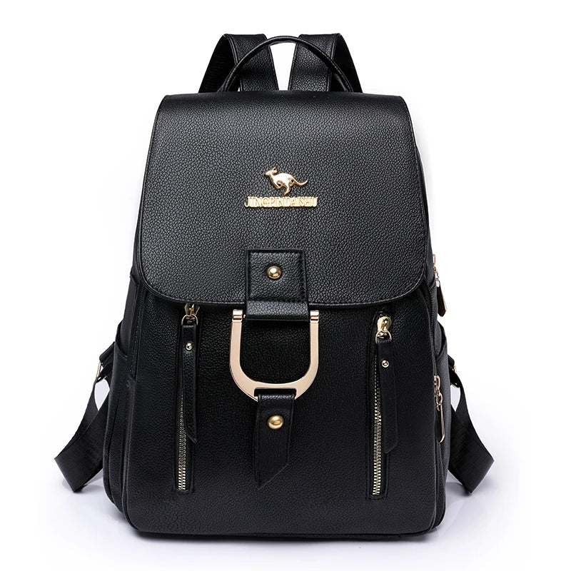 Luxury Designer High Quality Leather Ladies Backpack Solid Color Ladies Anti-theft Backpack Fashion New Women Bag Bolsa Feminina