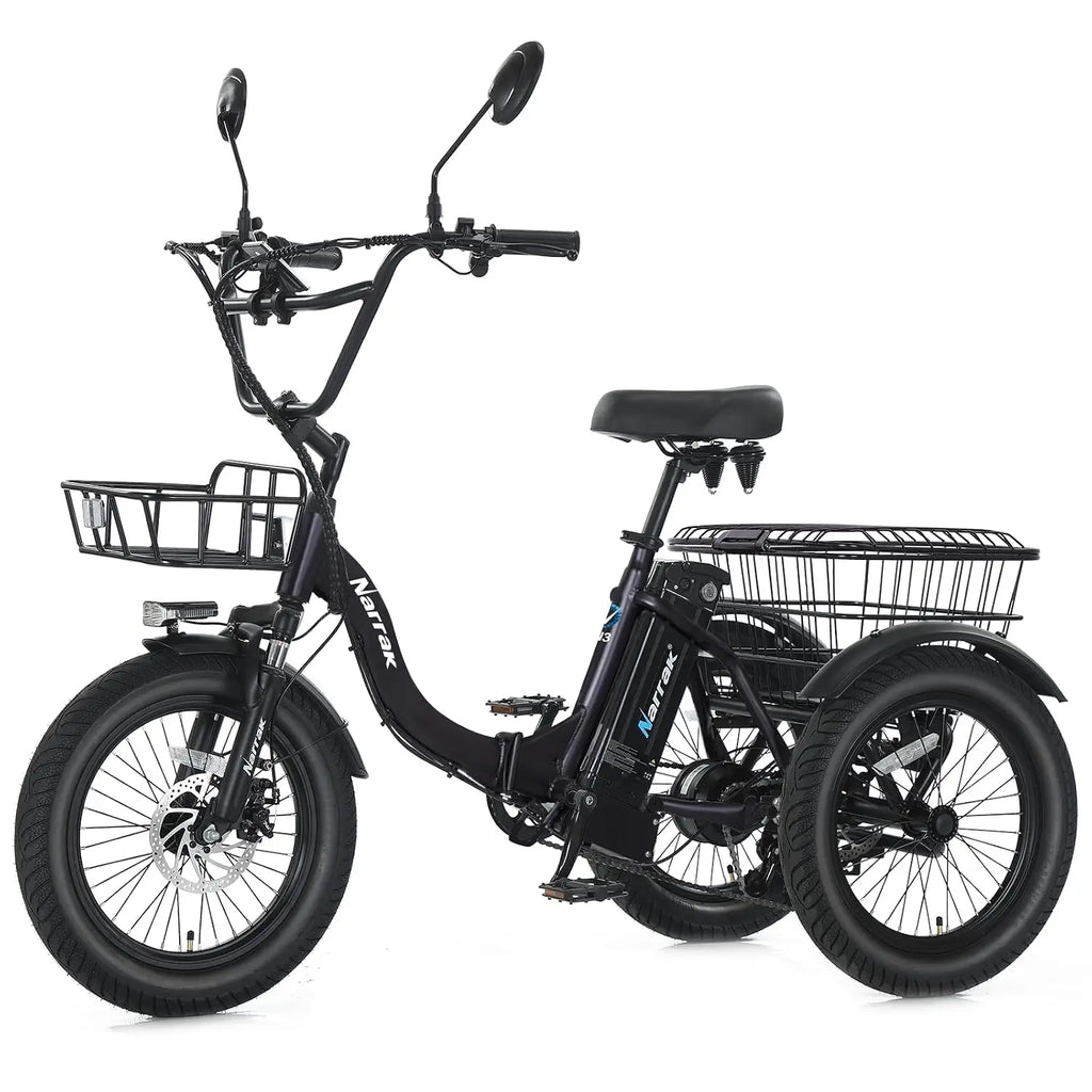 Electric Tricycle 18x3.0 Fat Tire Folding 3 Wheel Step-Thru Ebike 468WH Battery Basket, Customized
