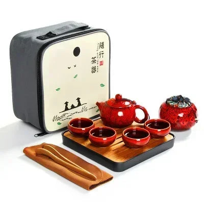 Creative Outdoor Travel set tea Portable Chinese Fu Kung Tea Set Teapot [1 + 4 Cups] with Tea Tray Free Shipping
