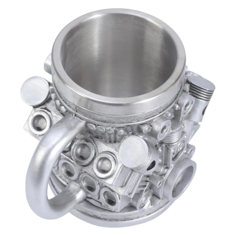 Stainless Steel Resin Insulated Coffee Mug with Engine Mechanical Detailing Beer Cup For Automotive Enthusiasts