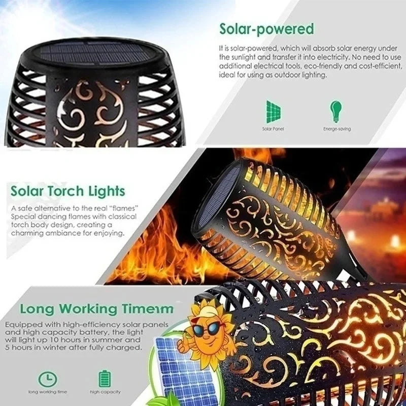 1-12PCS 12LED Solar Flame Torch Light Flickering Light Waterproof Garden Decoration Outdoor Lawn Path Yard Patio Floor Lamp