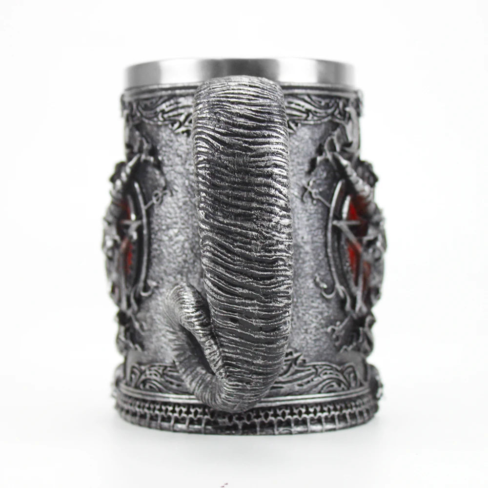 Baphomet Pentagram Horn Mugs Resin Hand Painted  Polished Retro Beer Stainless Steel Iiner Cool Cup Gothic Kitchen Bar Drinkware