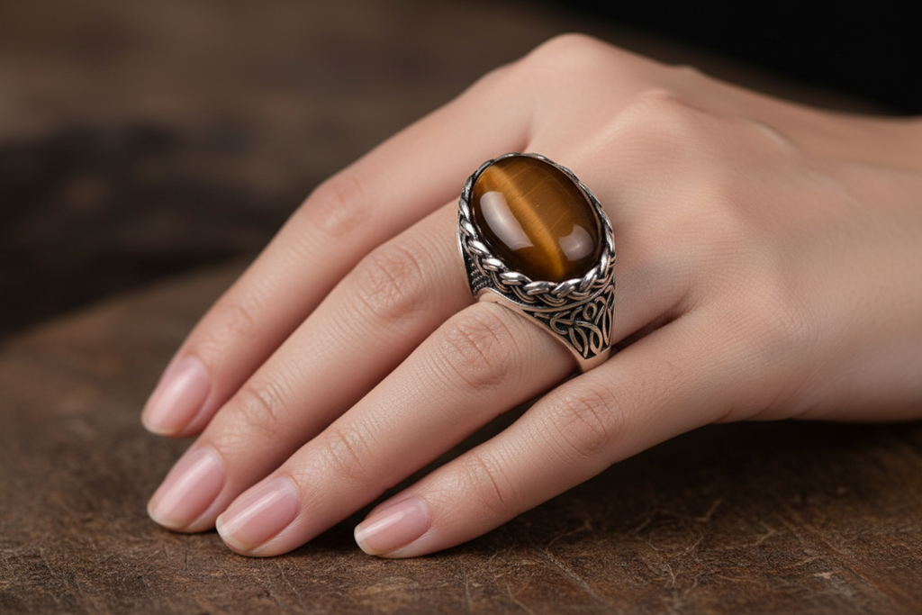 New Copper Material Open Adjustable Ring Amber Gemstone Personality High Jewelry Fashion Luxury Business Men's High-end Ring