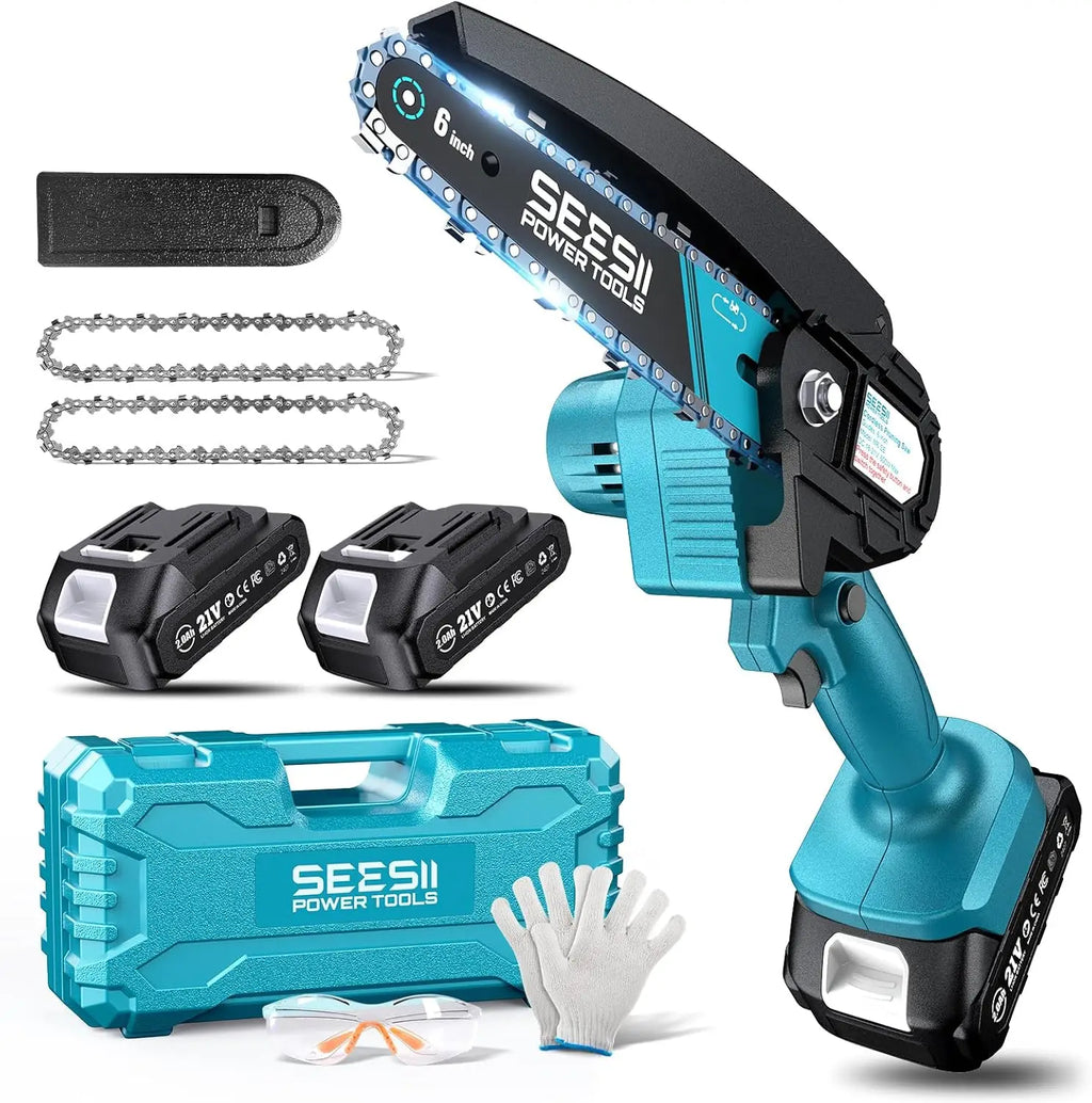 SEESII 6'' Cordless Mini Chainsaw Handheld Electric Power Chain Saw Tree Trimming Wood Cutting for Makita 18V Battery Pin