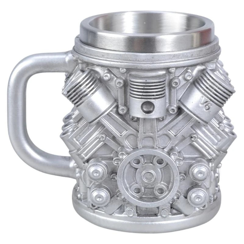 Stainless Steel Resin Insulated Coffee Mug with Engine Mechanical Detailing Beer Cup For Automotive Enthusiasts