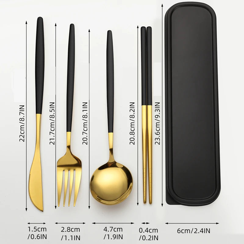 Stainless Steel Cutlery Set With Storage Box 4 Counts Portable Tableware Set For Home Kitchen Dining Room Household Tableware