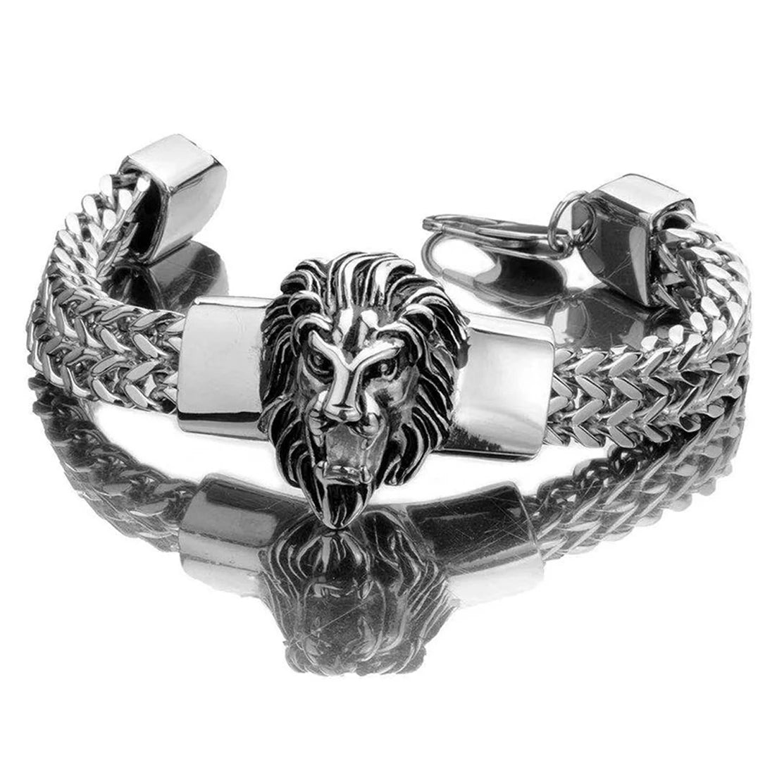 8.66inch Cool Gold Color Lion Head Bracelet Men Stainless Steel Franco Link Chain Luxury Man Bracelet Gift