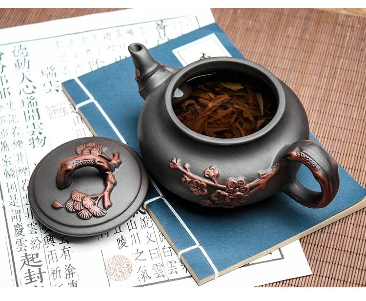 Yixing-Purple Clay Teapot and Teacup Set, Large Capacity, Clay Plum Blossom Pot, Kungfu Tea Set