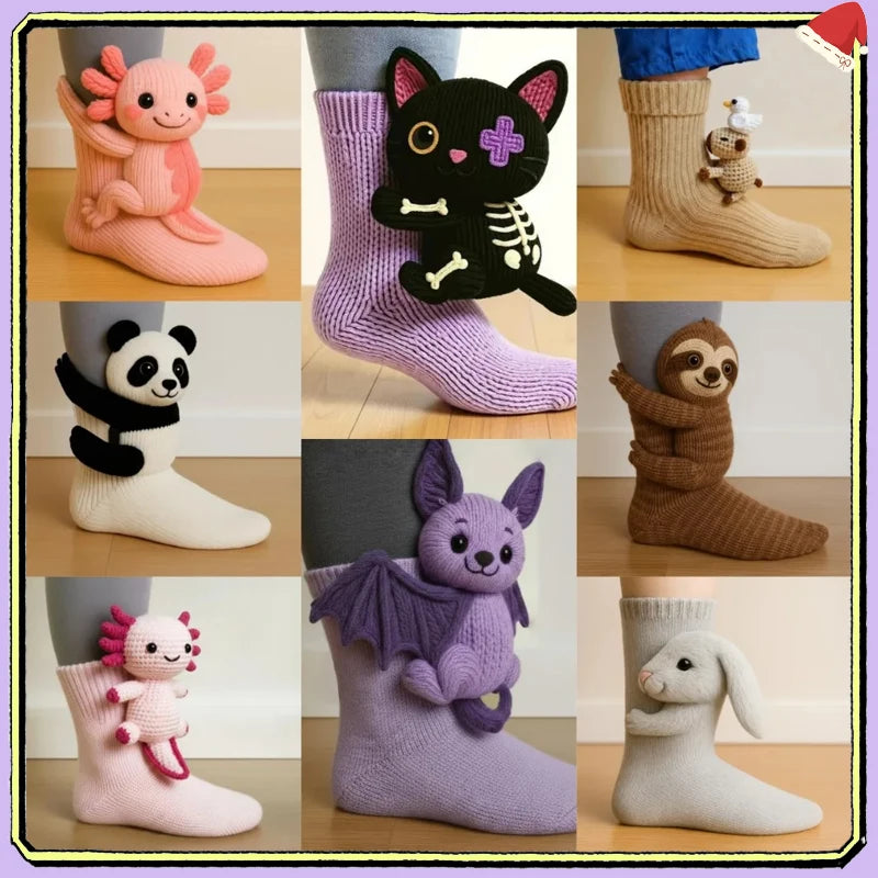 Cozy Fuzzy 3D Knitted Animal Cute Socks  Thick Warm Plush Kawaii Socks for Women Teens Kids Home Winter Holiday Christmas Gift