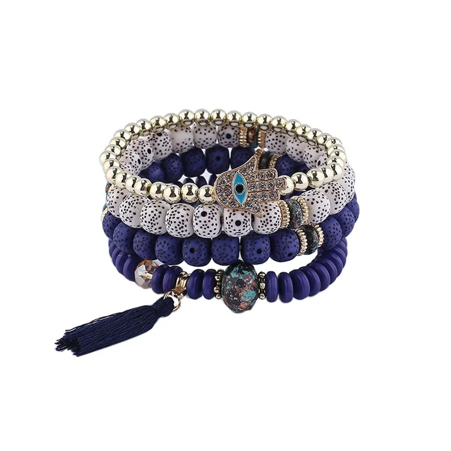 4Pcs Bohemia Butterfly Charm Bracelet Set For Women Acrylic Beads Elastic Chain Bangle Men Wristband Fashion Party Jewelry Gift