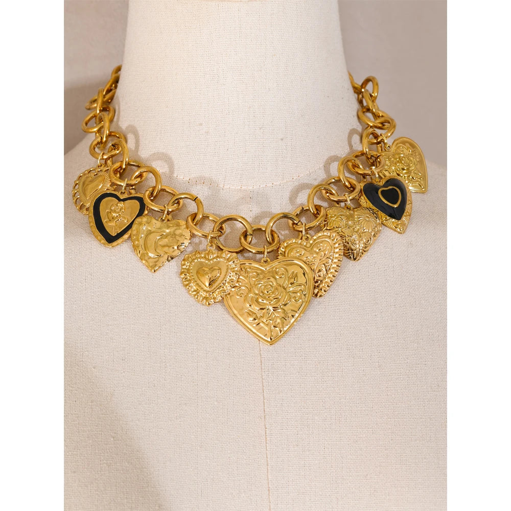 Yhpup Statement Stainless Steel Charms Heart Pendant Necklace Waterproof 18K Gold PVD Plated Stainless Steel Collar Jewelry 2025