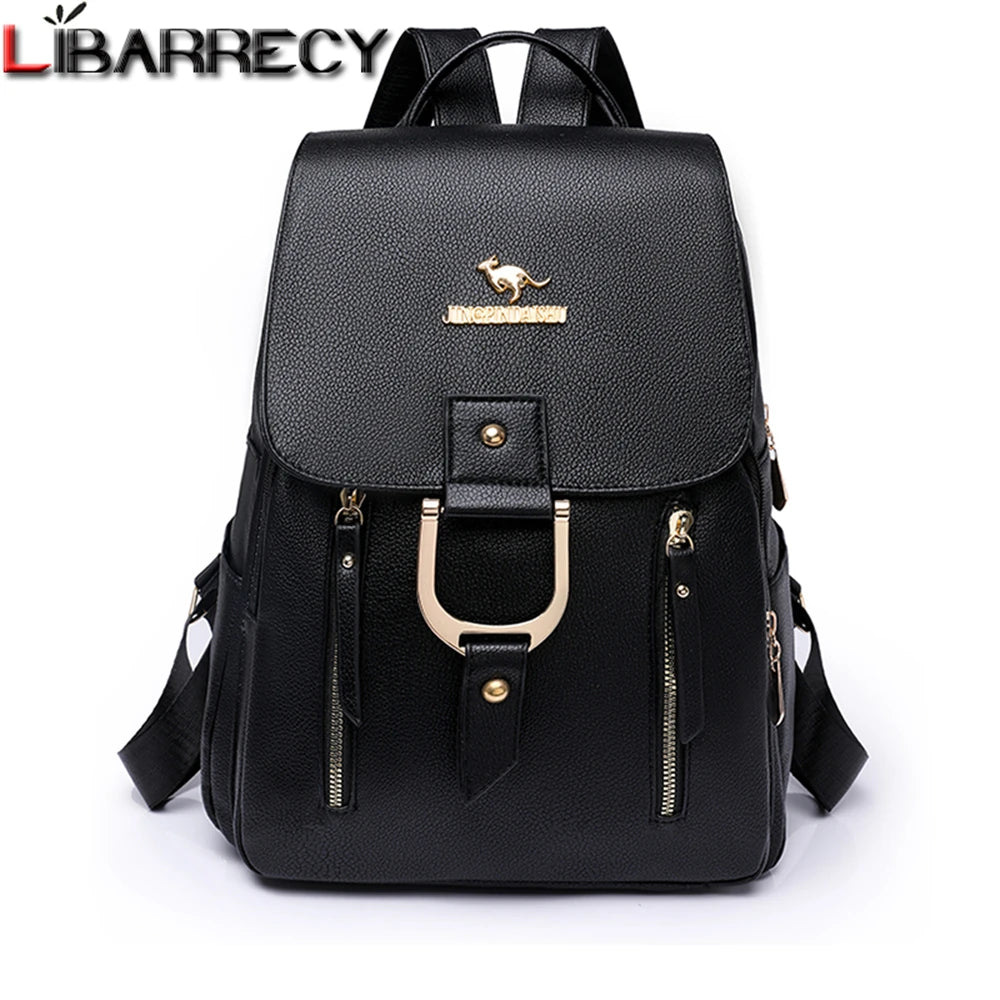 Luxury Designer High Quality Leather Ladies Backpack Solid Color Ladies Anti-theft Backpack Fashion New Women Bag Bolsa Feminina