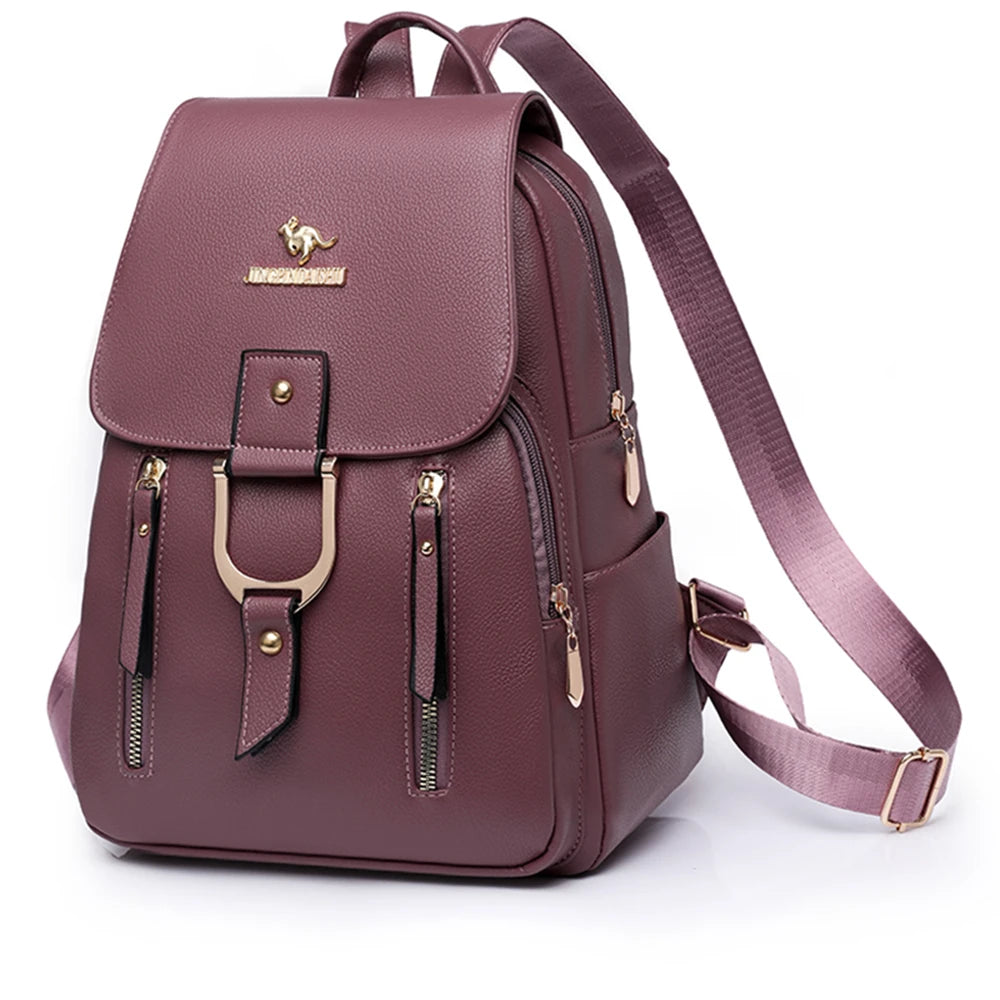 Luxury Designer High Quality Leather Ladies Backpack Solid Color Ladies Anti-theft Backpack Fashion New Women Bag Bolsa Feminina