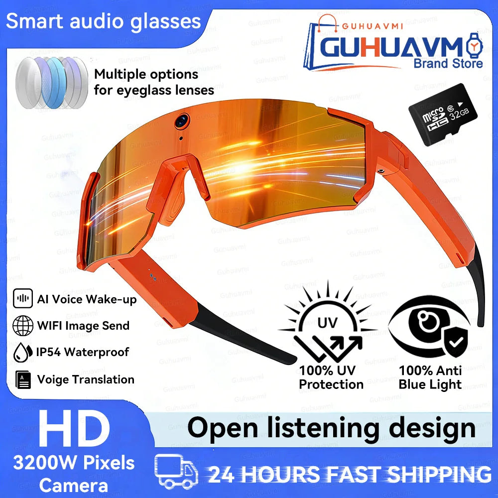 2026 New Smart Glasses Men 800W HD Photo Video Bluetooth Call Translation Anti Glare Running Baseball Sunglasses Cycling Glasses