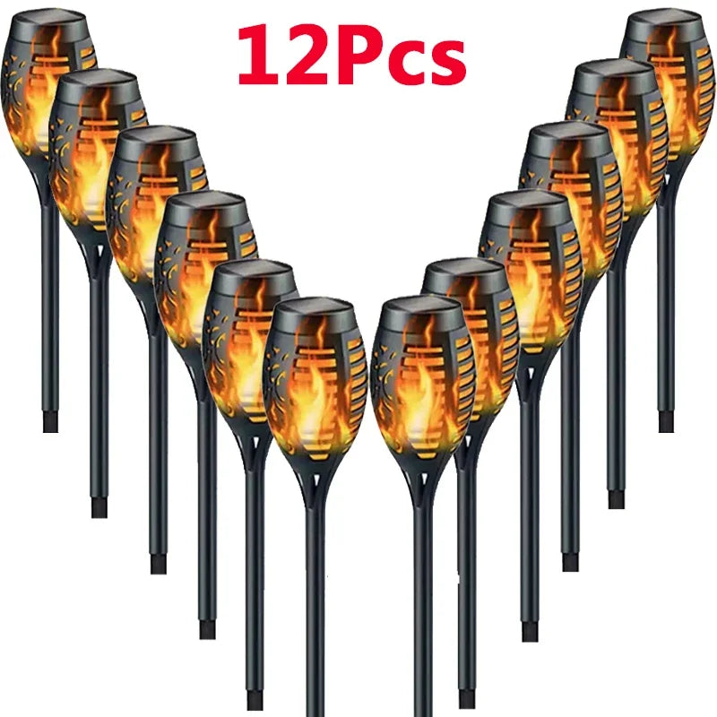 1-12PCS 12LED Solar Flame Torch Light Flickering Light Waterproof Garden Decoration Outdoor Lawn Path Yard Patio Floor Lamp