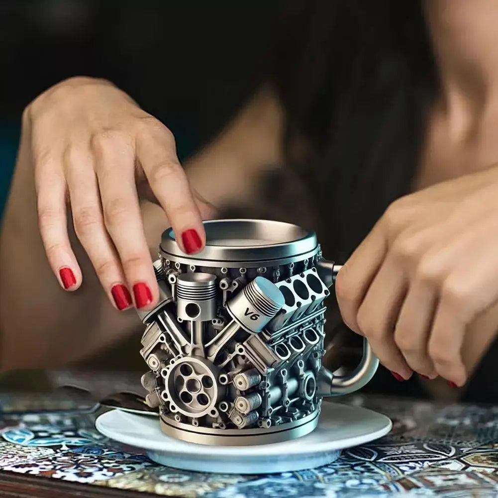 Cup For Car Enthusiasts V8 Engines Stainless Steel Coffee Mug Funny V6 Car Engine Design Mug Coffee Cup Cocktail Mug Tea