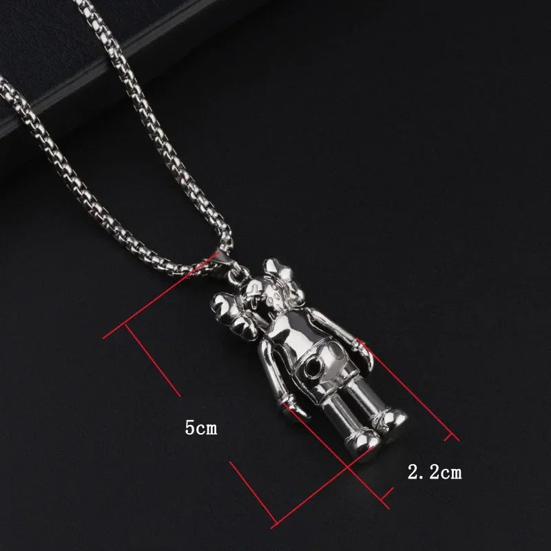 Rotatable Bear Doll Pendant Stainless Steel Necklace Men and Women Hip-hop Personality Simple Cartoon Sweater Chain Wholesale