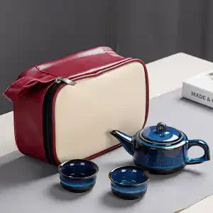 Ceramic Kung Fu Travel Tea Set Set Tianmu Glaze Kiln One Pot Four Cup Outdoor Travel Chinese Tea Set with Tote Bag Portable Gift