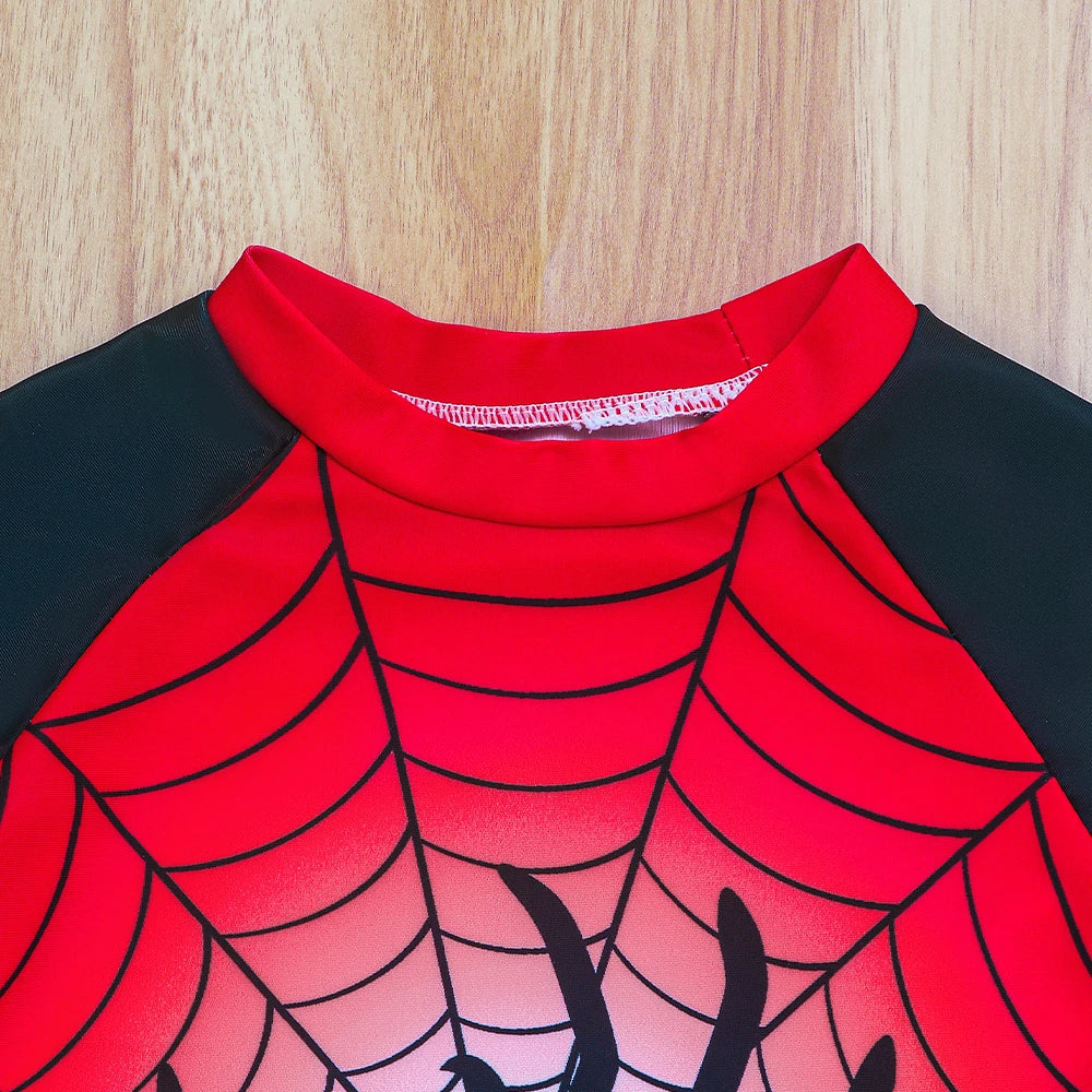 Boys Swimsuit Set Two Piece Spider Print Bathing Suit Short Sleeve Swim Shirts with Trunks Quick Dry Beachwear
