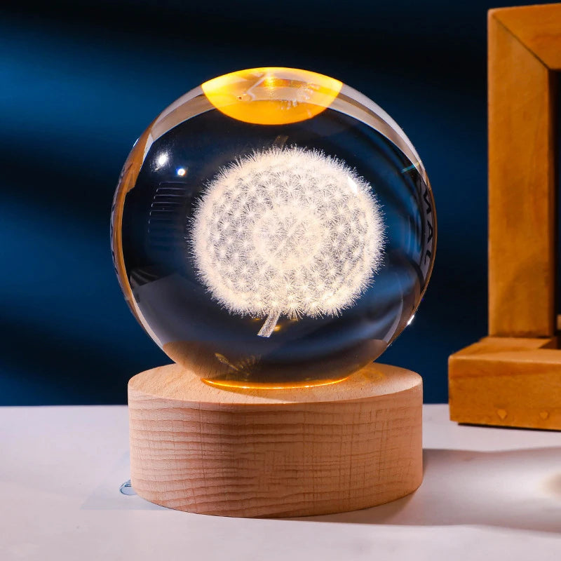 3D Crystal Lights Lamp Glowing Planetary Galaxy Night Light Crystal Ball Night Lights Bedside Light Home Decor Christmas Gift