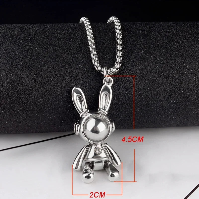 Rotatable Bear Doll Pendant Stainless Steel Necklace Men and Women Hip-hop Personality Simple Cartoon Sweater Chain Wholesale