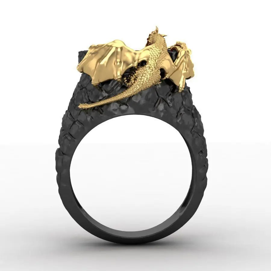 New Arrival Punk Gothic Rock Style Two-Tone Gold Silver Dragon Ring for Men Personality Jewelry Wholesale