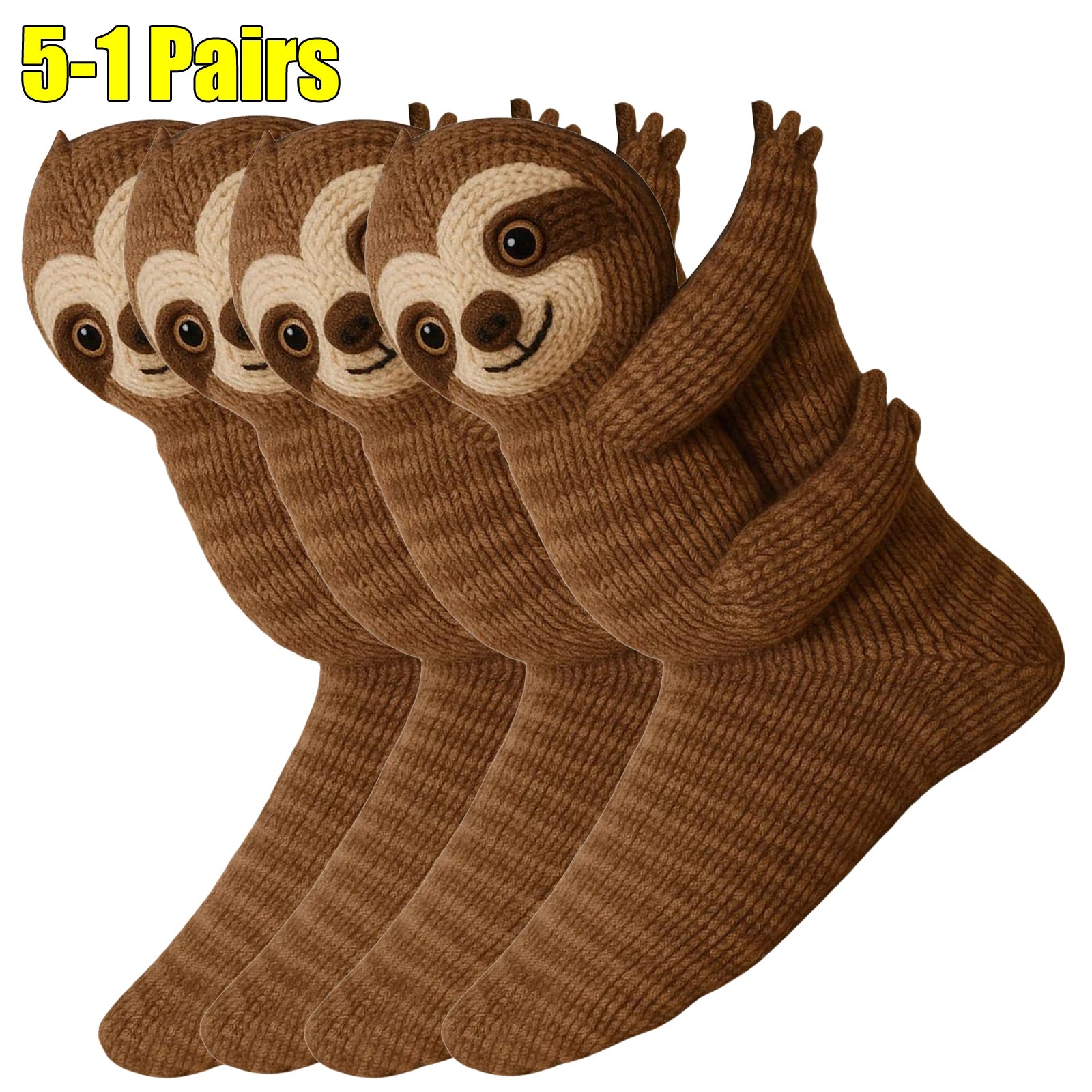 5-1 Pairs 3D Tree Rat Knitted Animal Socks Breathable Knit Plush Socks Comfortable Fashion Knit Socks Gifts for Animal Lovers