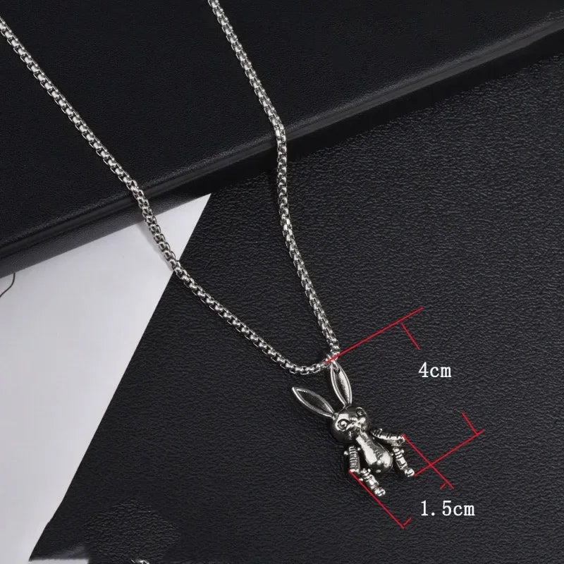 Rotatable Bear Doll Pendant Stainless Steel Necklace Men and Women Hip-hop Personality Simple Cartoon Sweater Chain Wholesale