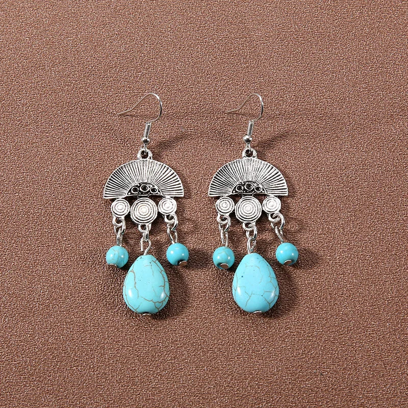 Bohemian fringed turquoise personality temperament earrings jewelry