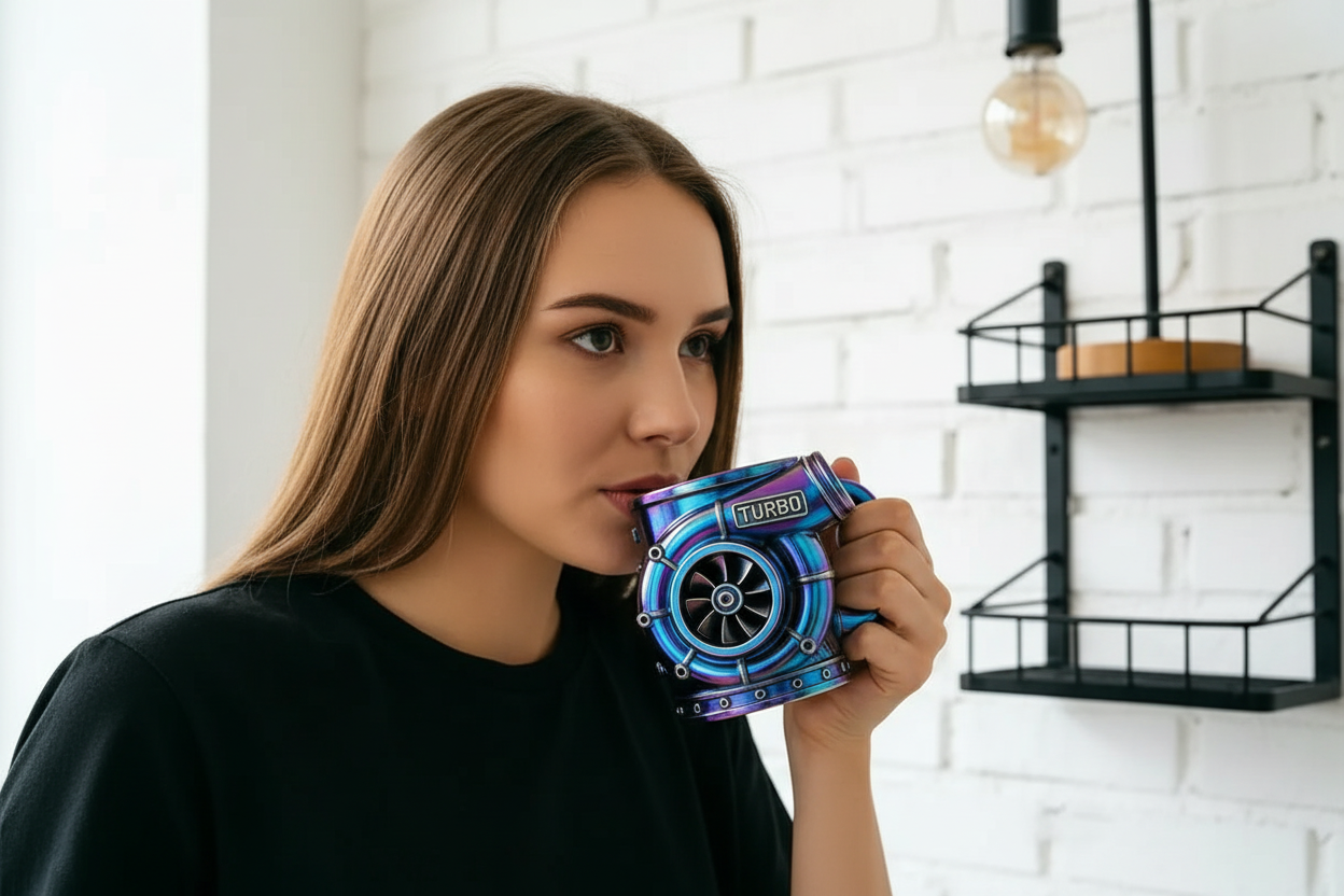 Turbocharger Design Cup: Unique V8 Turbocharged Engine Coffee Mug Handcrafted Gift Drinkware Gift For Men Water Container Gift