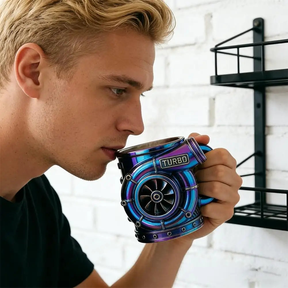 Turbocharger Design Cup: Unique V8 Turbocharged Engine Coffee Mug Handcrafted Gift Drinkware Gift For Men Water Container Gift