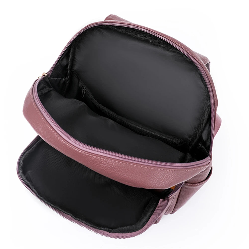 Luxury Designer High Quality Leather Ladies Backpack Solid Color Ladies Anti-theft Backpack Fashion New Women Bag Bolsa Feminina