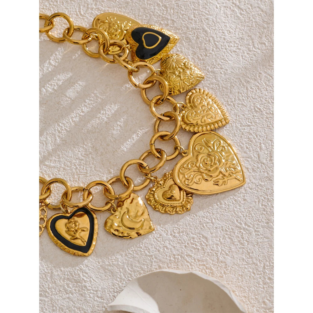 Yhpup Statement Stainless Steel Charms Heart Pendant Necklace Waterproof 18K Gold PVD Plated Stainless Steel Collar Jewelry 2025