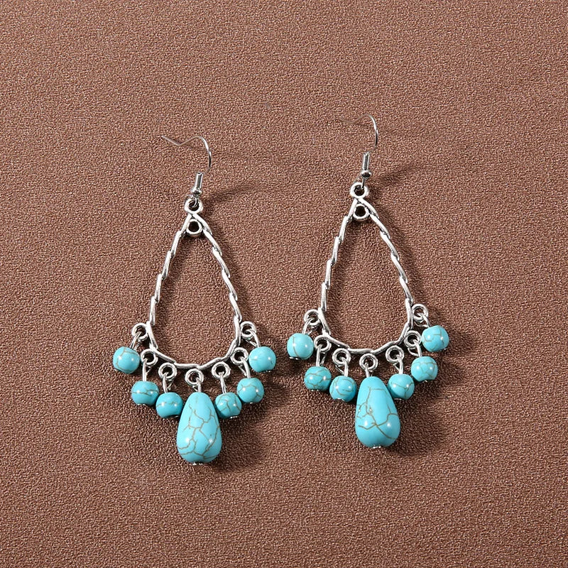 Bohemian fringed turquoise personality temperament earrings jewelry
