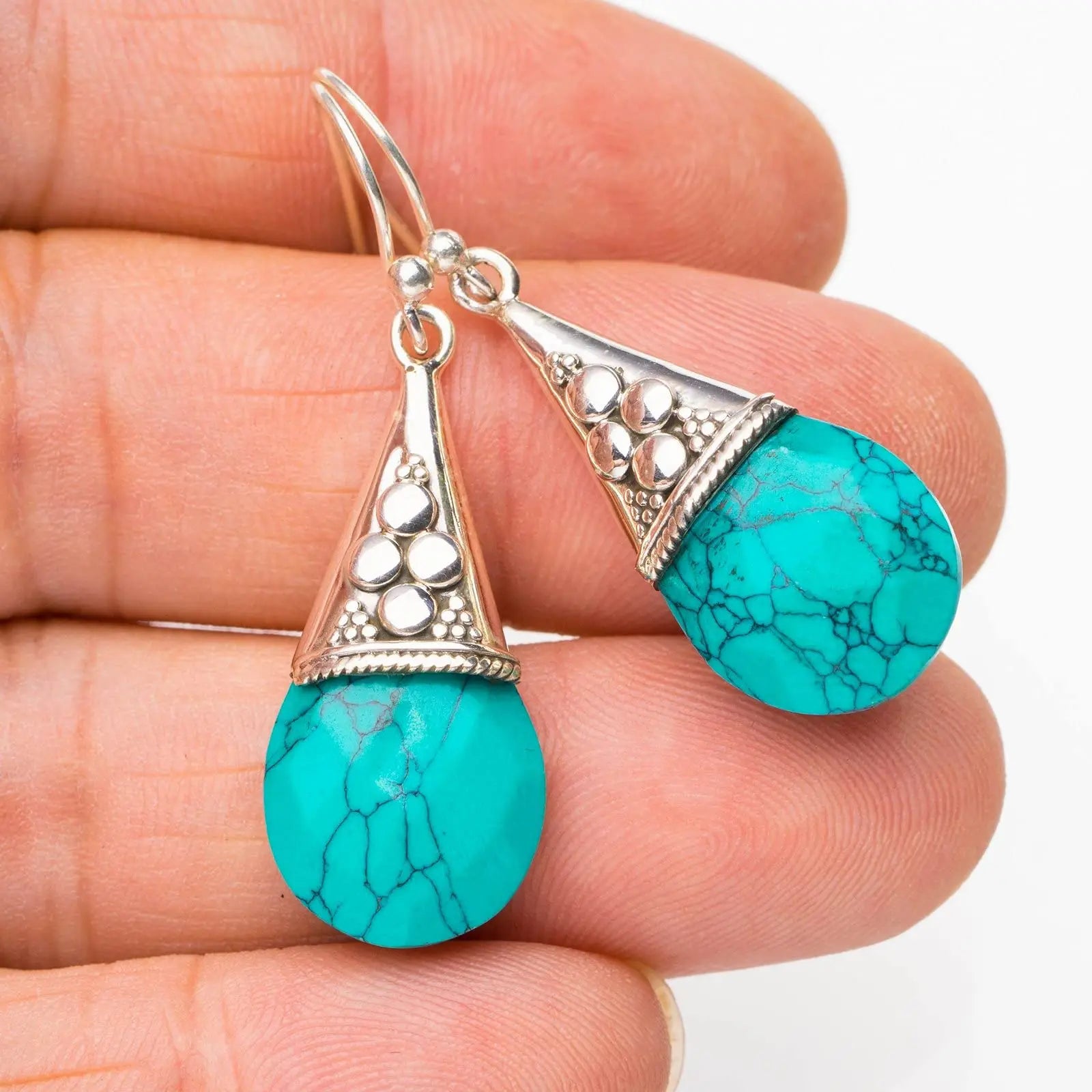 StarGems® Natural Turquoise Handmade 925 Sterling Silver Earrings 1.5 E5477