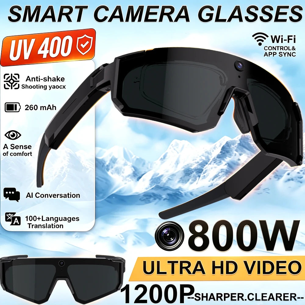 New AI Smart Sports shooting&recording Glasses 800W Camera HD Anti-shake Outdoor Riding Shooting Artifact Windproof Glasses