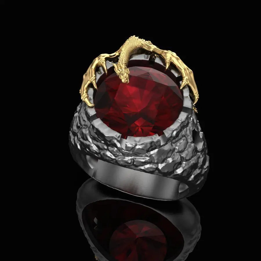 New Arrival Punk Gothic Rock Style Two-Tone Gold Silver Dragon Ring for Men Personality Jewelry Wholesale