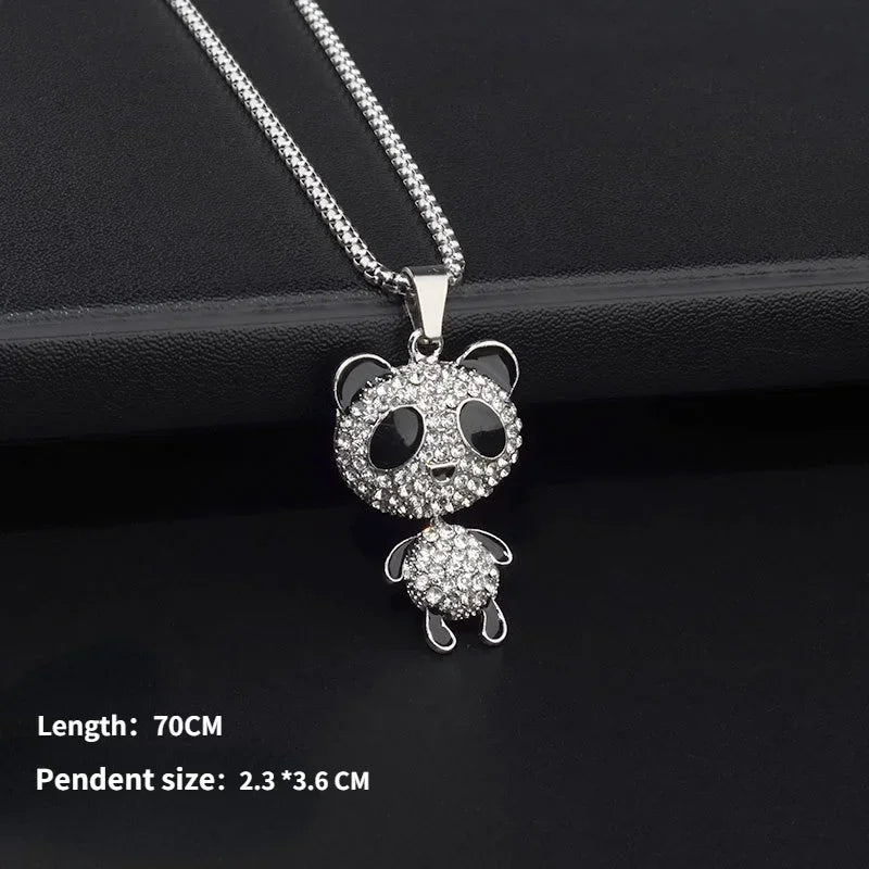 Rotatable Bear Doll Pendant Stainless Steel Necklace Men and Women Hip-hop Personality Simple Cartoon Sweater Chain Wholesale