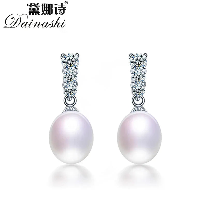 Dainashi High Quality 925 Sterling Silver Zircon Drop Earrings Elegant 100% Genuine Natural Freshwater Pearl Earrings for Women