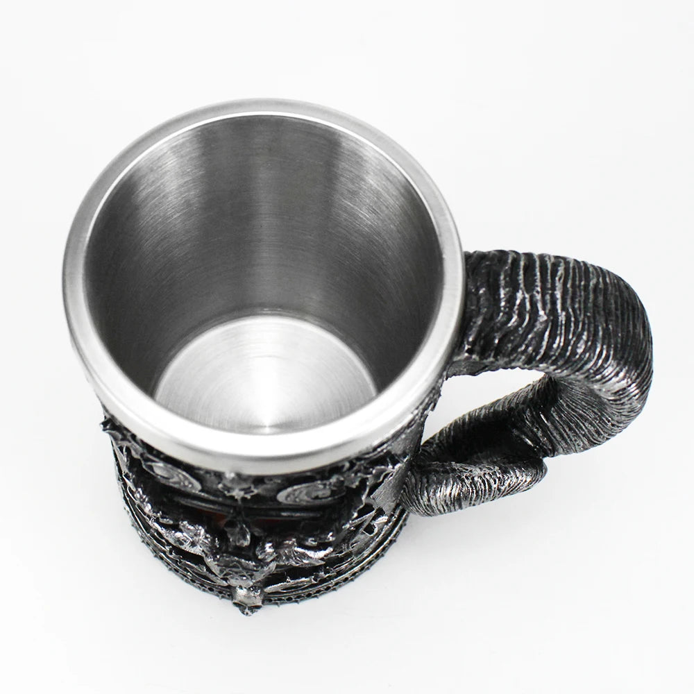 Baphomet Pentagram Horn Mugs Resin Hand Painted  Polished Retro Beer Stainless Steel Iiner Cool Cup Gothic Kitchen Bar Drinkware