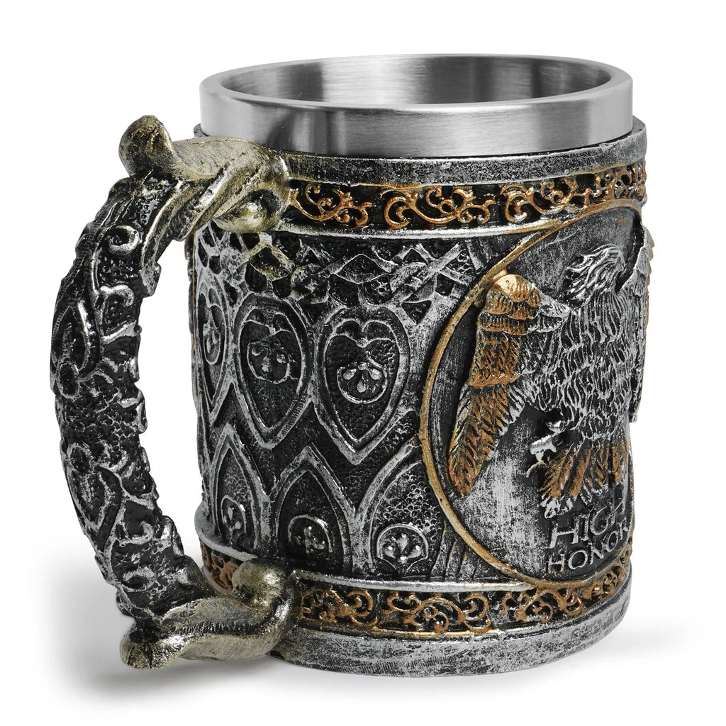 450ml Viking Wooden Barrel Beer Mug 3D Resin 304 Stainless Steel Coffee Cup Bar Party Gift Mug Large Capacity Water Cup