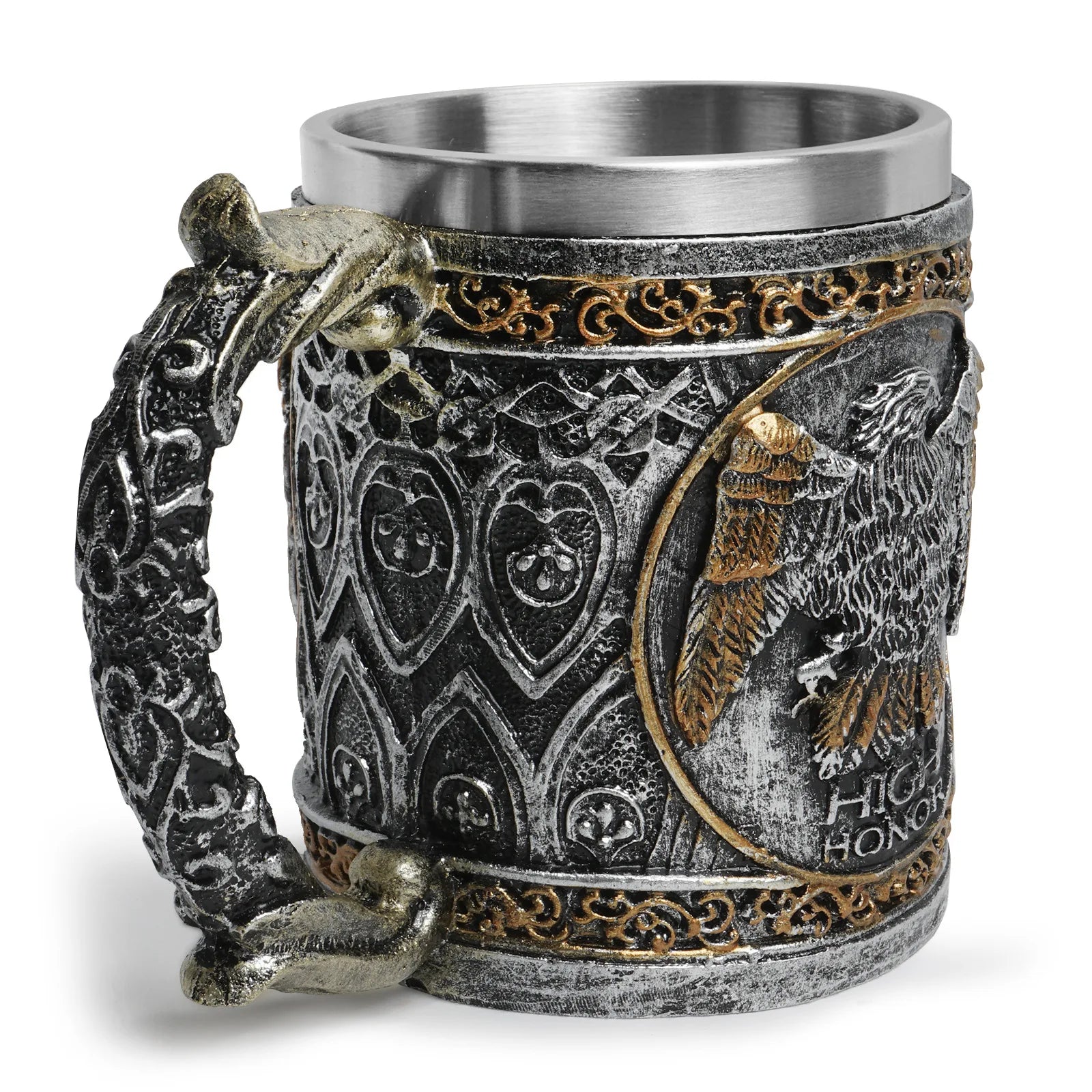450ml Viking Wooden Barrel Beer Mug 3D Resin 304 Stainless Steel Coffee Cup Bar Party Gift Mug Large Capacity Water Cup