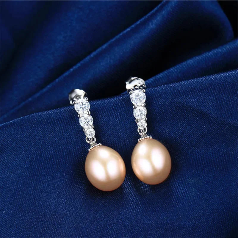 Dainashi High Quality 925 Sterling Silver Zircon Drop Earrings Elegant 100% Genuine Natural Freshwater Pearl Earrings for Women