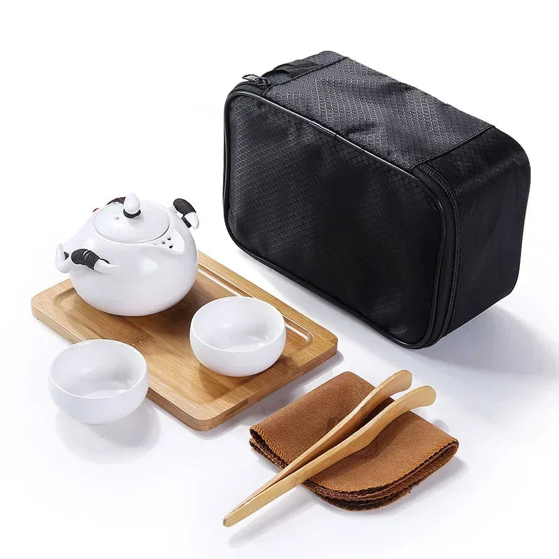 Creative Outdoor Travel set tea Portable Chinese Fu Kung Tea Set Teapot [1 + 4 Cups] with Tea Tray Free Shipping