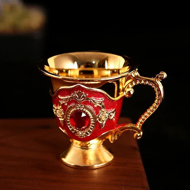 F5 Slightly Luxurious Drinking Glass Metal White Wine Cup Alloy Pattern Gems Decorated Fashion Creative Home Classical Wine Sets